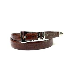 Paul Frederick Torino Brown Alligator Print Embossed Italian Kip Skin Belt Sz 50